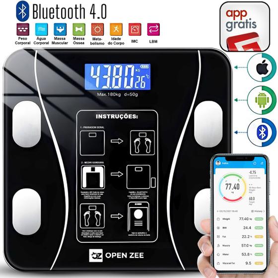 Balança Bioimpedância Digital Com Aplicativo Bluetooth Histórico App Corporal - OPEN ZEE