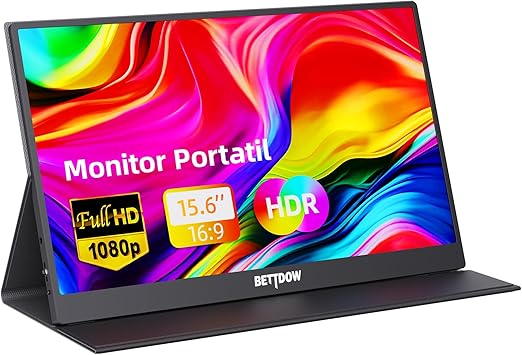 Bettdow Monitor Portatil 15,6'', FHD 1080P Monitor Portátil Conectado Com USB C Dupla/HDMI, IPS Extensor De Tela para Notebook com VESA e Funda Inteli