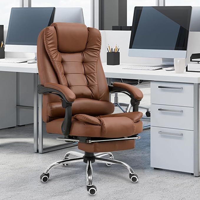 Cadeira De Escritório, Cadeira De Com Apoio Para Os Pés E Encosto Ajustável (Marrom)