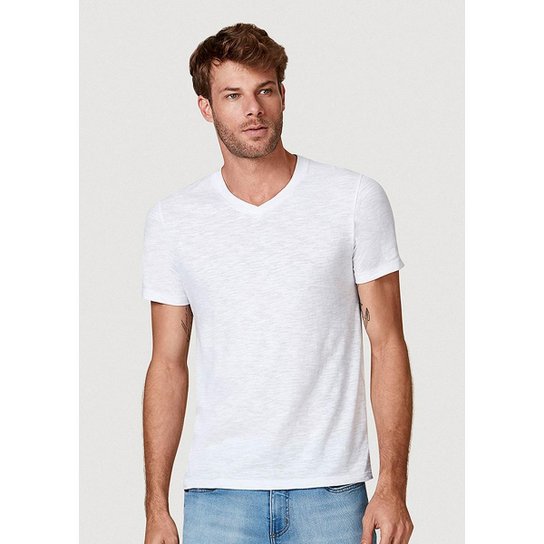 Camiseta Básica Flamê Com Decote V Masculina - Branco