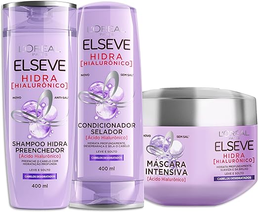 L'Oréal Paris Elseve Hidra Hialurônico Kit - Shampoo 400ml + Condicionador 400ml + Creme de Tratamento 300G