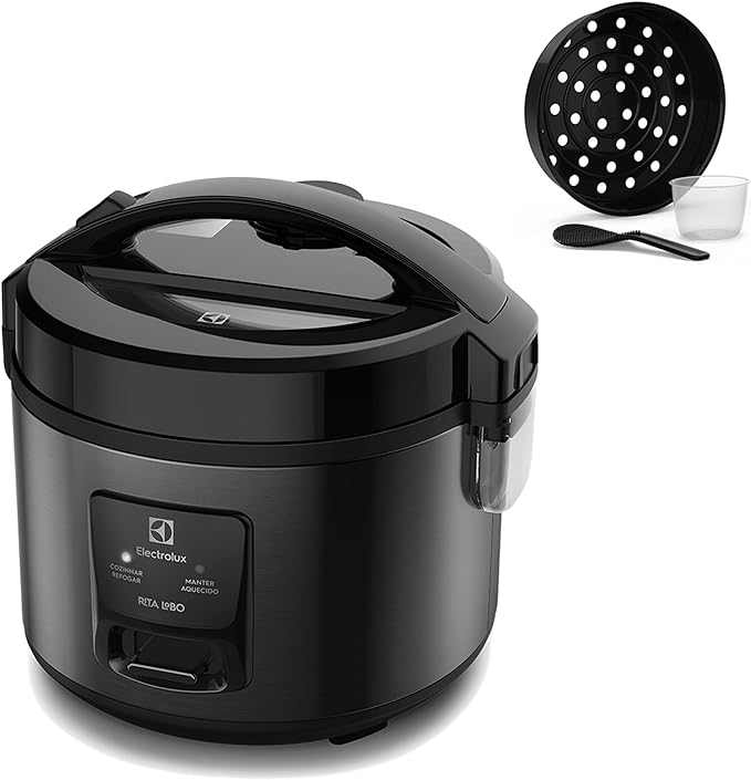 Panela Elétrica Electrolux vapor arroz capacidade 2L 6 Xícaras 2 em 1 timer panela removivel antiaderente tampa com visor transparente ERC10 inox 127v