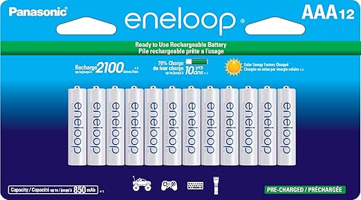 Pilha AAA recarregável pré-carregada Panasonic BK-4MCCA12FA eneloop, pacote com 12